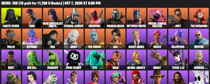 Fortnite account inventory for Darth Vader - Fade - 105 Outfits