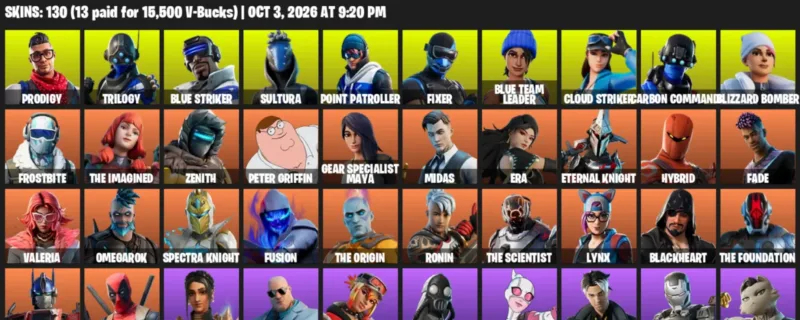 Fortnite account inventory for Prodigy - Trilogy - 120 Outfits