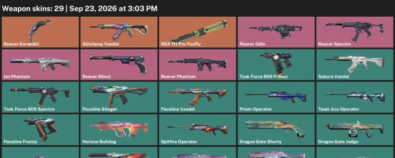 Valorant account inventory for LVL 27 · Reaver Karambit & Glitchpop Vandal
