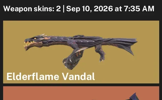 Valorant account inventory for LVL 22 · Reaver Knife & Elderflame Vandal