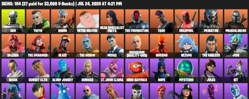 Fortnite Accounts listing: LVL 3138 - Eon - Twyn - 154 Outfits - 154 outfits
