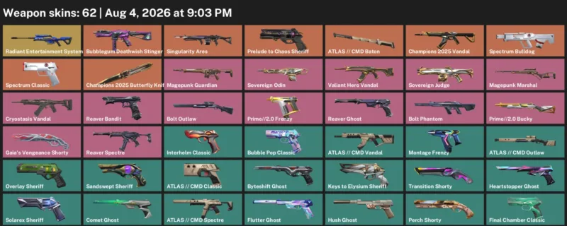 Valorant account inventory for LVL 493 · Champions 2025 Butterfly Knife & Cmd Vandal