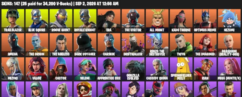 Fortnite account inventory for LVL 1405 - Trailblazer - Blue Squire - 147 Outfits