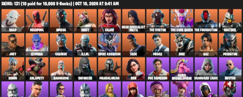 Fortnite account inventory for Snap - Deadpool - 120 Outfits
