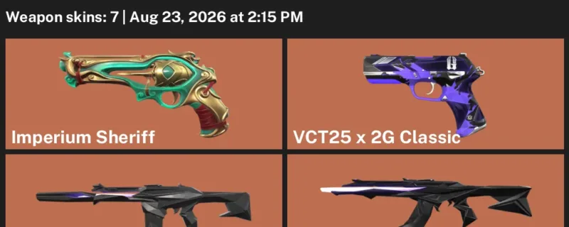 Valorant account inventory for LVL 64 · VCT25 x 2G Classic & Imperium Sheriff & Origin Vandal