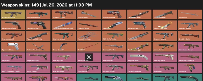 Valorant Accounts listing: LVL 208 · Kuronami no Yaiba & Overdrive Blade · 149 Skins - Silver 2, 149 skins