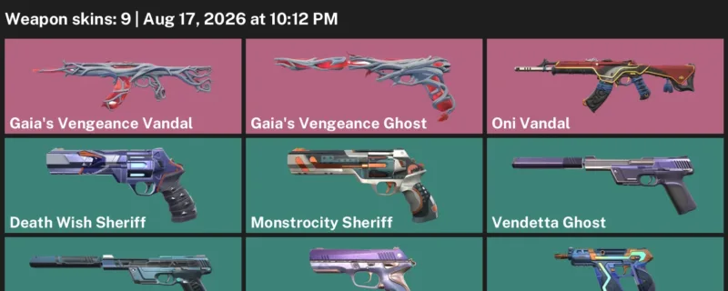 Valorant account inventory for LVL 131 · Oni Vandal & Gaia's Vengeance Vandal