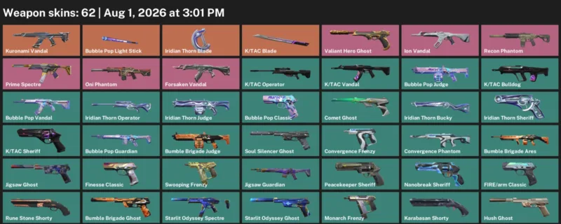 Valorant account inventory for LVL 254 · Tac Blade & Iridian Thorn Blade & K