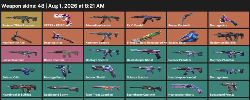 Valorant account inventory for LVL 74 · Reaver Karambit & Beta Remastered Knife