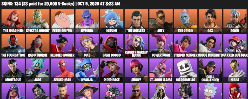 Fortnite account inventory for The Imagined - Spectra Knight - 120 Outfits
