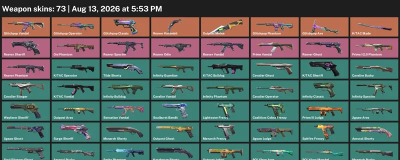Valorant account inventory for LVL 287 · Reaver Karambit & Tac Blade
