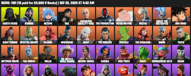 Fortnite account inventory for Darth Vader - Xander - 120 Outfits