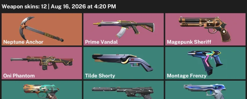 Valorant account inventory for LVL 213 · Prime Vandal & Oni Phantom