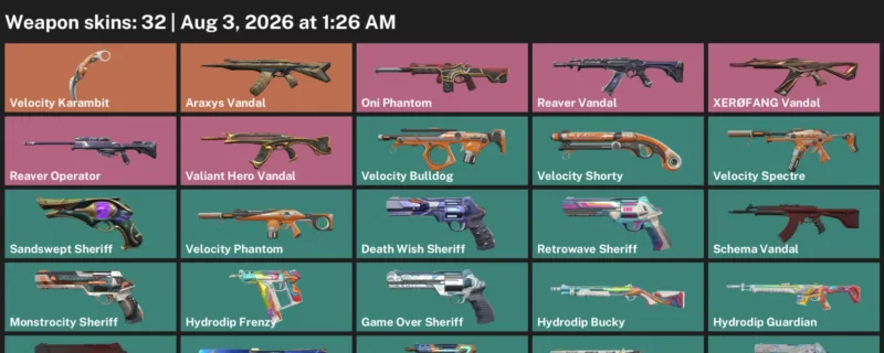 Valorant account inventory for LVL 241 · Velocity Karambit & Araxys Vandal
