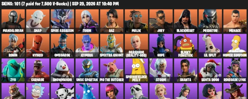 Fortnite account inventory for Mandalorian - Snap - 101 Outfits