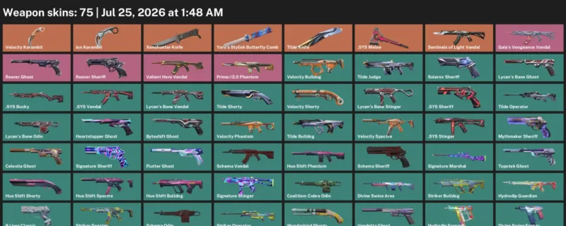 Valorant Accounts listing: LVL 233 · .SYS Melee & Ion Karambit · 75 Skins - Platinum 1, 75 skins