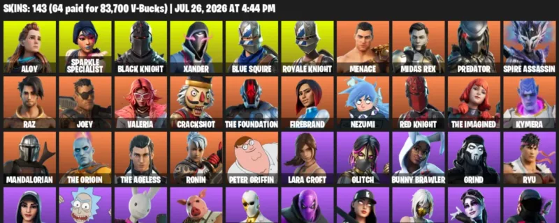 Fortnite Accounts listing: LVL 2361 - Aloy - Sparkle Specialist - 143 Outfits - 143 outfits