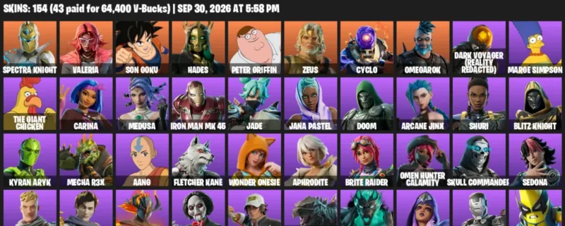 Fortnite account inventory for Spectra Knight - Valeria - 120 Outfits