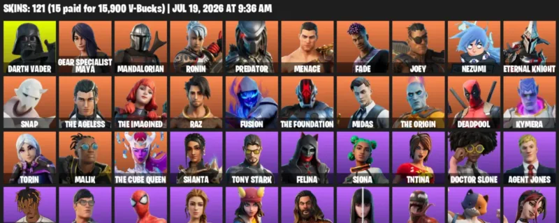 Fortnite Accounts listing: LVL 3318 - Darth Vader - Gear Specialist Maya - 121 Outfits - 121 outfits