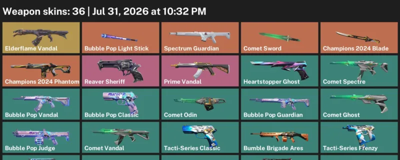 Valorant account inventory for LVL 91 · Bubble Pop Vandal & Comet Sword