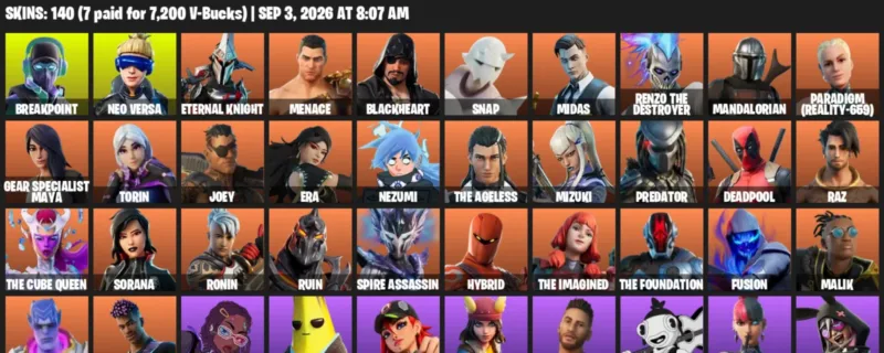 Fortnite account inventory for LVL 2771 - Breakpoint - Neo Versa - 140 Outfits