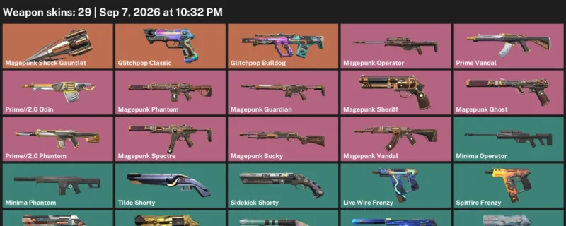 Valorant account inventory for LVL 172 · Glitchpop Bulldog & Glitchpop Classic
