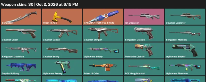 Valorant account inventory for LVL 62 · Valorant GO! Vol. 1 Knife & Cavalier Vandal