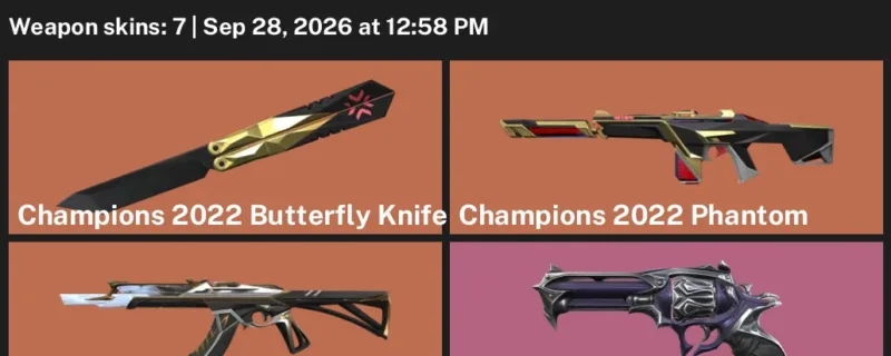 Valorant account inventory for LVL 36 · Champions 2022 Butterfly Knife & Champions 2022 Phantom