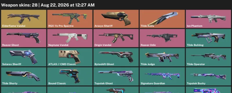 Valorant account inventory for LVL 180 · Araxys Sheriff & Elderflame Vandal