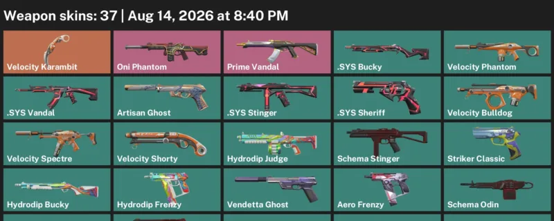Valorant account inventory for LVL 170 · Velocity Karambit & Sys Vandal