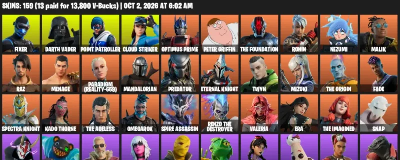 Fortnite account inventory for Fixer - Darth Vader - 120 Outfits