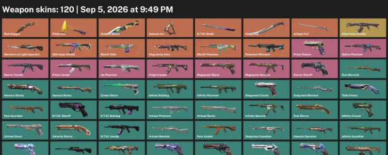 Valorant account inventory for LVL 396 · Tac Blade & Ruin Dagger
