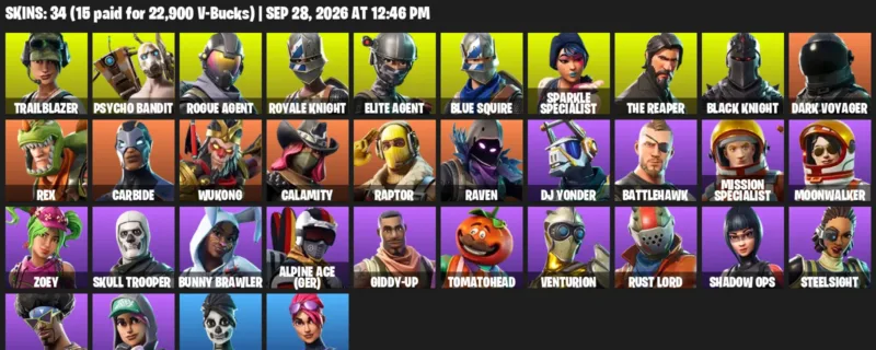 Fortnite account inventory for Trailblazer - Psycho Bandit - 34 Outfits
