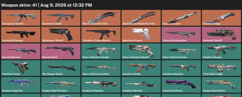 Valorant account inventory for LVL 54 · Reaver Butterfly Knife & Ayakashi Phantom