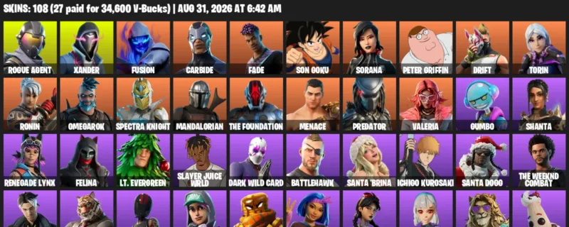 Fortnite account inventory for LVL 1961 - Rogue Agent - Xander - 108 Outfits