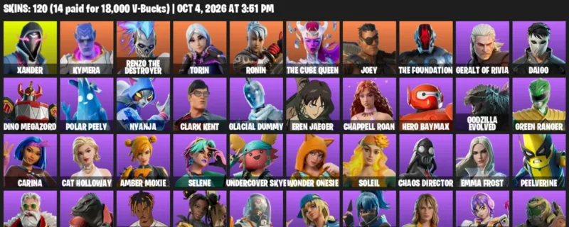 Fortnite account inventory for Xander - Kymera - 120 Outfits