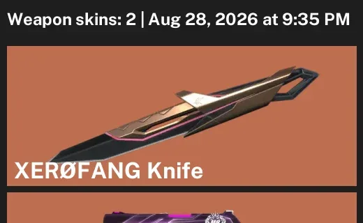 Valorant account inventory for LVL 22 · XerØFang Knife & VCT26 x M8 Classic