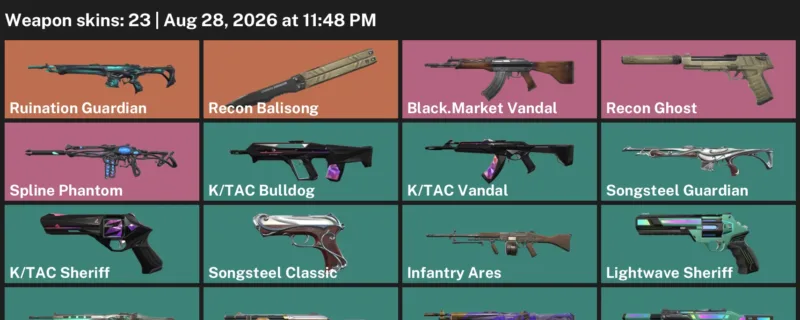 Valorant account inventory for LVL 50 · 23 Skins Black.Market Vandal