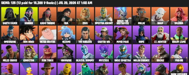 Fortnite Accounts listing: LVL 1871 - Darth Vader - Xander - 125 Outfits - 125 outfits
