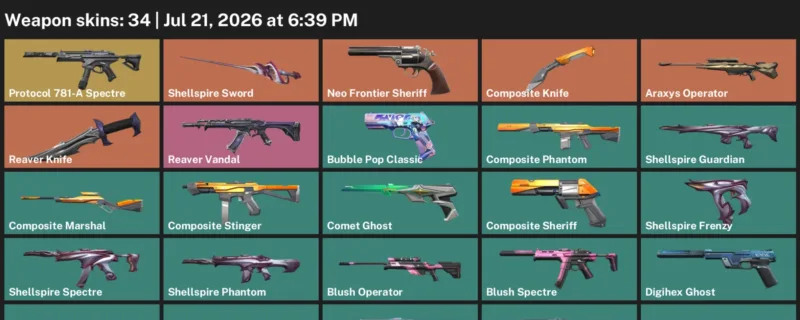 Valorant Accounts listing: LVL 107 · Composite Knife & Reaver Knife · 34 Skins - Silver 3, 34 skins