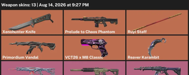 Valorant account inventory for LVL 138 · Reaver Karambit & Xenohunter Knife & 13 Skins Reaver Karambit