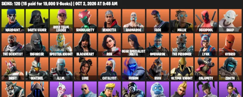 Fortnite account inventory for Warpaint - Darth Vader - 120 Outfits