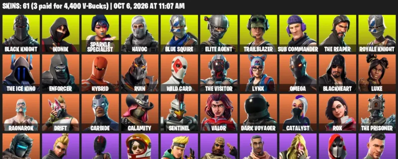Fortnite account inventory for Black Knight - IKONIK - 61 Outfits
