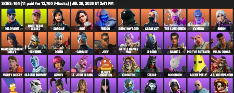 Fortnite Accounts listing: LVL 1464 - Warpaint - Rose Team Leader - 104 Outfits - 104 outfits