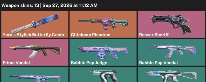 Valorant account inventory for LVL 49 · Bubble Pop Vandal & Bubble Pop Judge