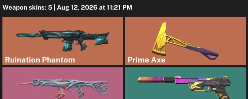 Valorant account inventory for LVL 84 · Ruination Phantom & Prime Axe