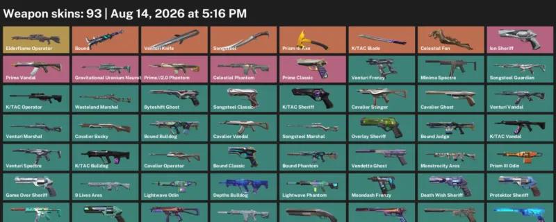 Valorant account inventory for LVL 306 · Tac Blade & Venturi Knife