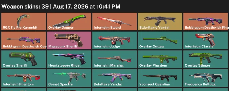 Valorant account inventory for LVL 124 · RGX 11z Pro Karambit & Overlay Dagger