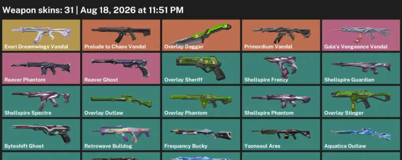Valorant account inventory for LVL 94 · Overlay Dagger & Evori Dreamwings Vandal