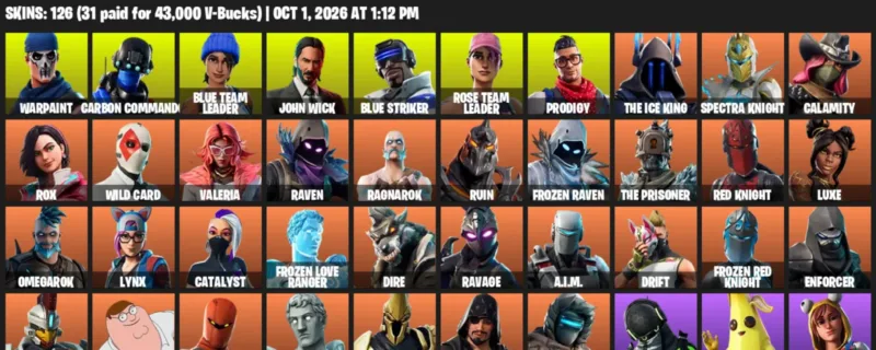 Fortnite account inventory for Warpaint - Carbon Commando - 120 Outfits